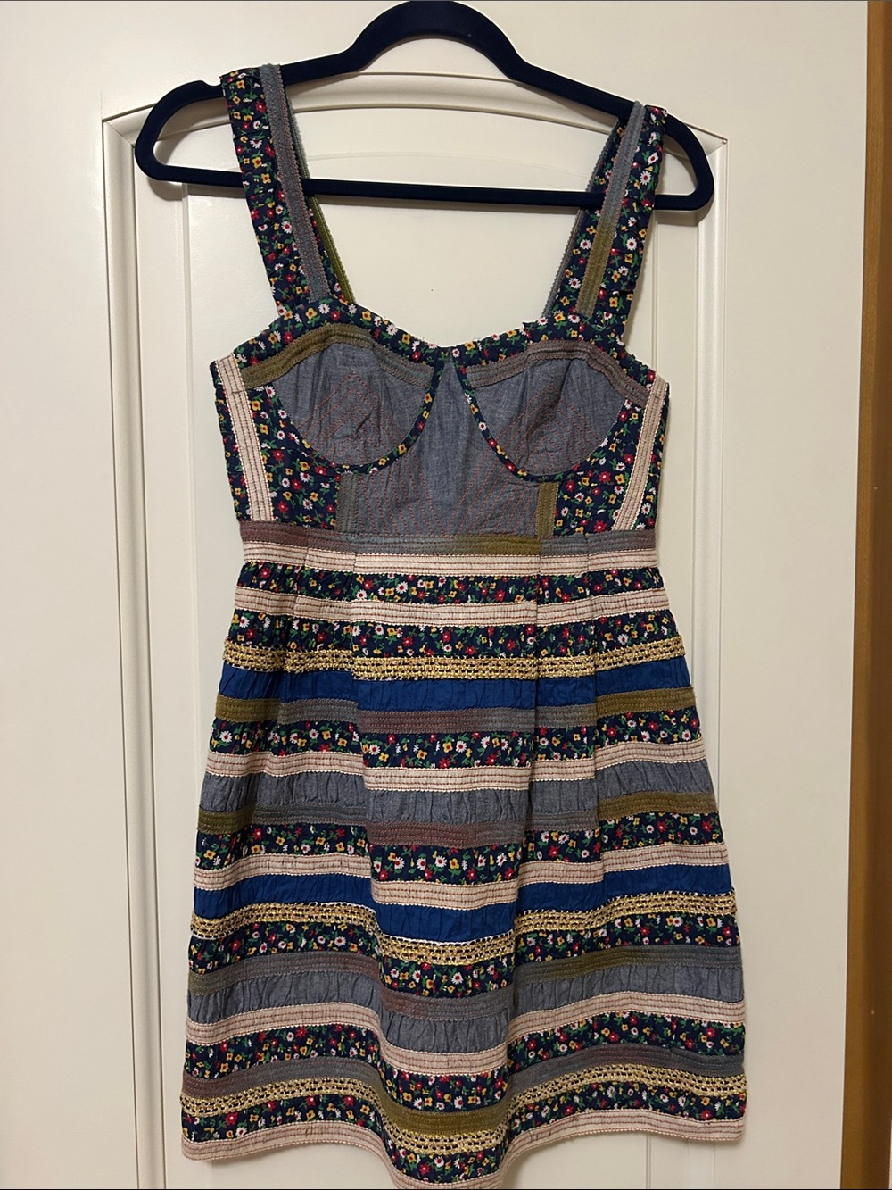 Free People Striped Floral Bustier Mini Dress in Blue Multi